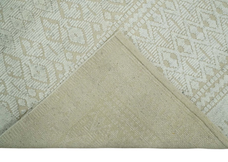 8x10 Hand Knotted Woolen Modern Contemporary Beige and Ivory Tribal Area Rug