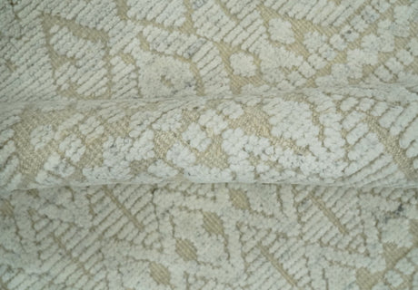 8x10 Hand Knotted Woolen Modern Contemporary Beige and Ivory Tribal Area Rug