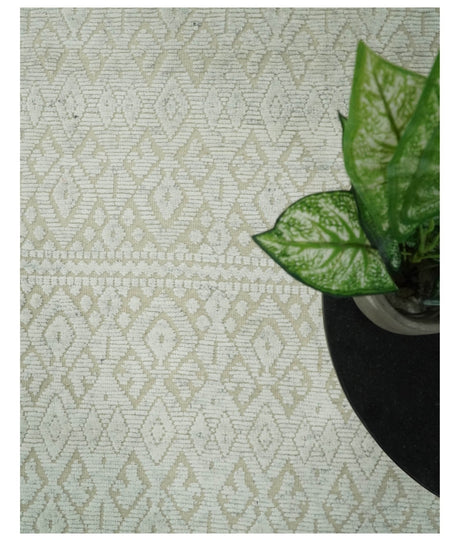8x10 Hand Knotted Woolen Modern Contemporary Beige and Ivory Tribal Area Rug