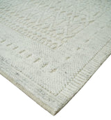 8x10 Hand Knotted Woolen Modern Contemporary Beige and Ivory Tribal Area Rug