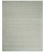 8x10 Hand Knotted Woolen Modern Contemporary Beige and Ivory Tribal Area Rug