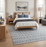 8x10 Hand Made Checkered Beige, Blue and Charcoal Blended Wool Area Rug