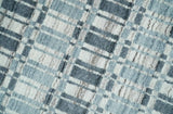 8x10 Hand Made Checkered Beige, Blue and Charcoal Blended Wool Area Rug