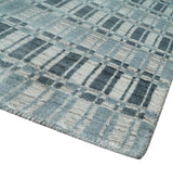 8x10 Hand Made Checkered Beige, Blue and Charcoal Blended Wool Area Rug