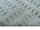 8x10 Hand Made Checkered Beige, Blue and Charcoal Blended Wool Area Rug