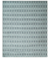 8x10 Hand Made Checkered Beige, Blue and Charcoal Blended Wool Area Rug