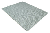 8x10 Hand Made Checkered Blue and Ivory Blended Wool Area Rug