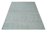 8x10 Hand Made Checkered Blue and Ivory Blended Wool Area Rug