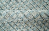8x10 Hand Made Checkered Blue and Ivory Blended Wool Area Rug