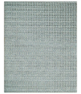 8x10 Hand Made Checkered Blue and Ivory Blended Wool Area Rug
