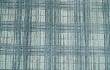 8x10 Hand Made Checkered Ivory and Blue Blended Wool Flatwoven Area Rug