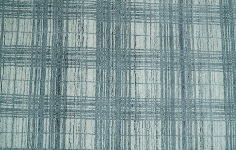 8x10 Hand Made Checkered Ivory and Blue Blended Wool Flatwoven Area Rug