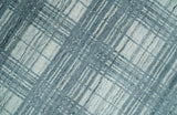 8x10 Hand Made Checkered Ivory and Blue Blended Wool Flatwoven Area Rug