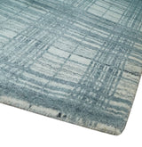 8x10 Hand Made Checkered Ivory and Blue Blended Wool Flatwoven Area Rug