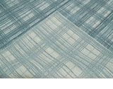 8x10 Hand Made Checkered Ivory and Blue Blended Wool Flatwoven Area Rug