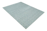 8x10 Hand Made Checkered Ivory, Teal and Gray Blended Wool Flatwoven Area Rug