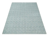 8x10 Hand Made Checkered Ivory, Teal and Gray Blended Wool Flatwoven Area Rug