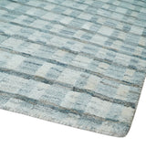 8x10 Hand Made Checkered Ivory, Teal and Gray Blended Wool Flatwoven Area Rug