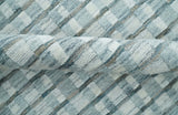 8x10 Hand Made Checkered Ivory, Teal and Gray Blended Wool Flatwoven Area Rug