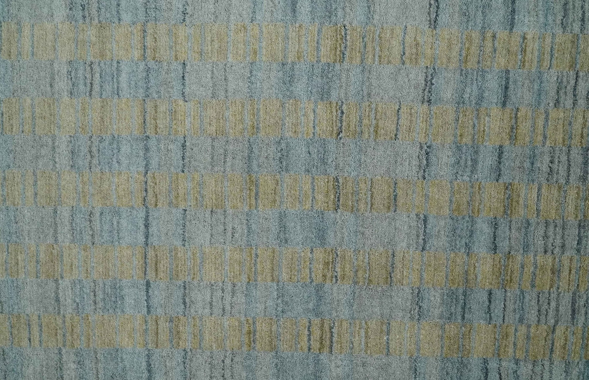 8x10 Hand Made Modern Stripes Camel and Silver Blended Wool Flatwoven Area Rug