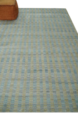 8x10 Hand Made Modern Stripes Camel and Silver Blended Wool Flatwoven Area Rug
