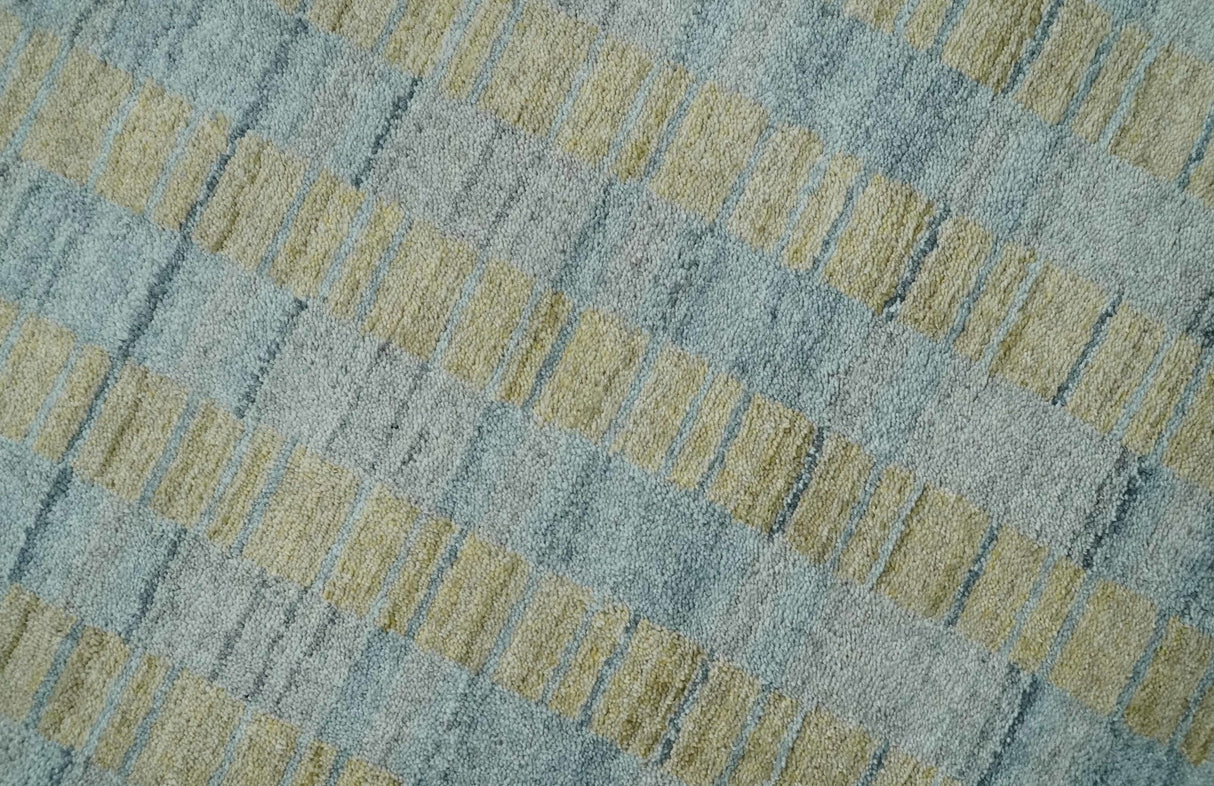 8x10 Hand Made Modern Stripes Camel and Silver Blended Wool Flatwoven Area Rug