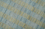 8x10 Hand Made Modern Stripes Camel and Silver Blended Wool Flatwoven Area Rug