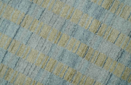 8x10 Hand Made Modern Stripes Camel and Silver Blended Wool Flatwoven Area Rug
