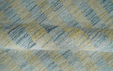 8x10 Hand Made Modern Stripes Camel and Silver Blended Wool Flatwoven Area Rug