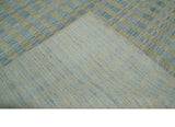 8x10 Hand Made Modern Stripes Camel and Silver Blended Wool Flatwoven Area Rug