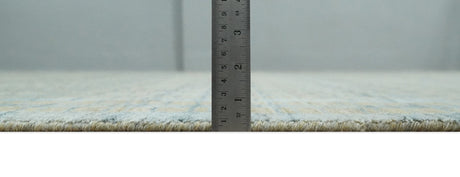 8x10 Hand Made Modern Stripes Camel and Silver Blended Wool Flatwoven Area Rug