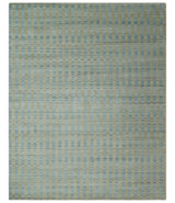 8x10 Hand Made Modern Stripes Camel and Silver Blended Wool Flatwoven Area Rug