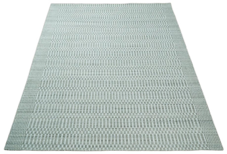 8x10 Hand Made Modern Trellis Ivory and Brown Wool Flatwoven Area Rug