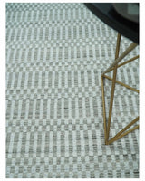 8x10 Hand Made Modern Trellis Ivory and Brown Wool Flatwoven Area Rug