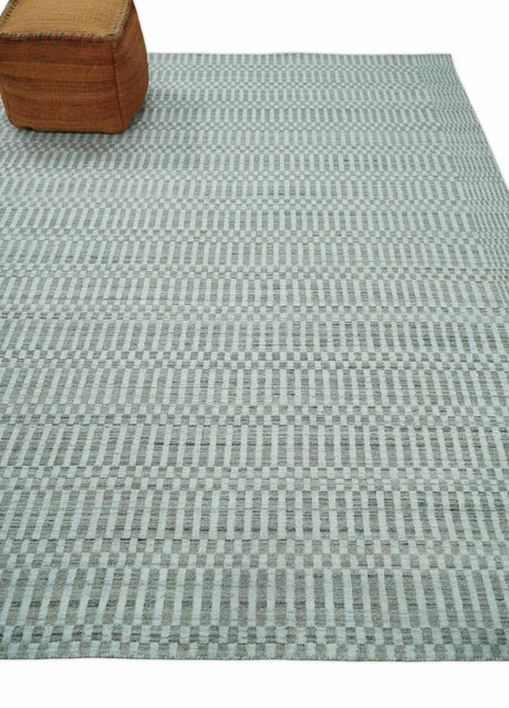 8x10 Hand Made Modern Trellis Ivory and Brown Wool Flatwoven Area Rug