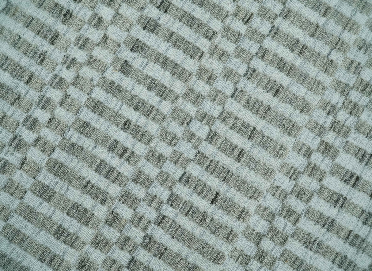 8x10 Hand Made Modern Trellis Ivory and Brown Wool Flatwoven Area Rug