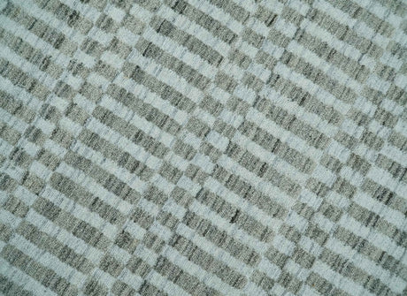 8x10 Hand Made Modern Trellis Ivory and Brown Wool Flatwoven Area Rug