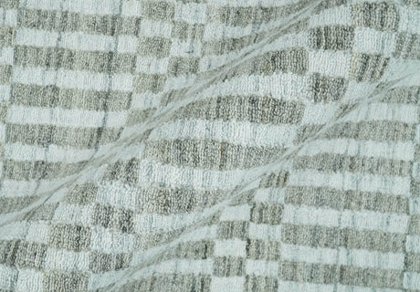 8x10 Hand Made Modern Trellis Ivory and Brown Wool Flatwoven Area Rug
