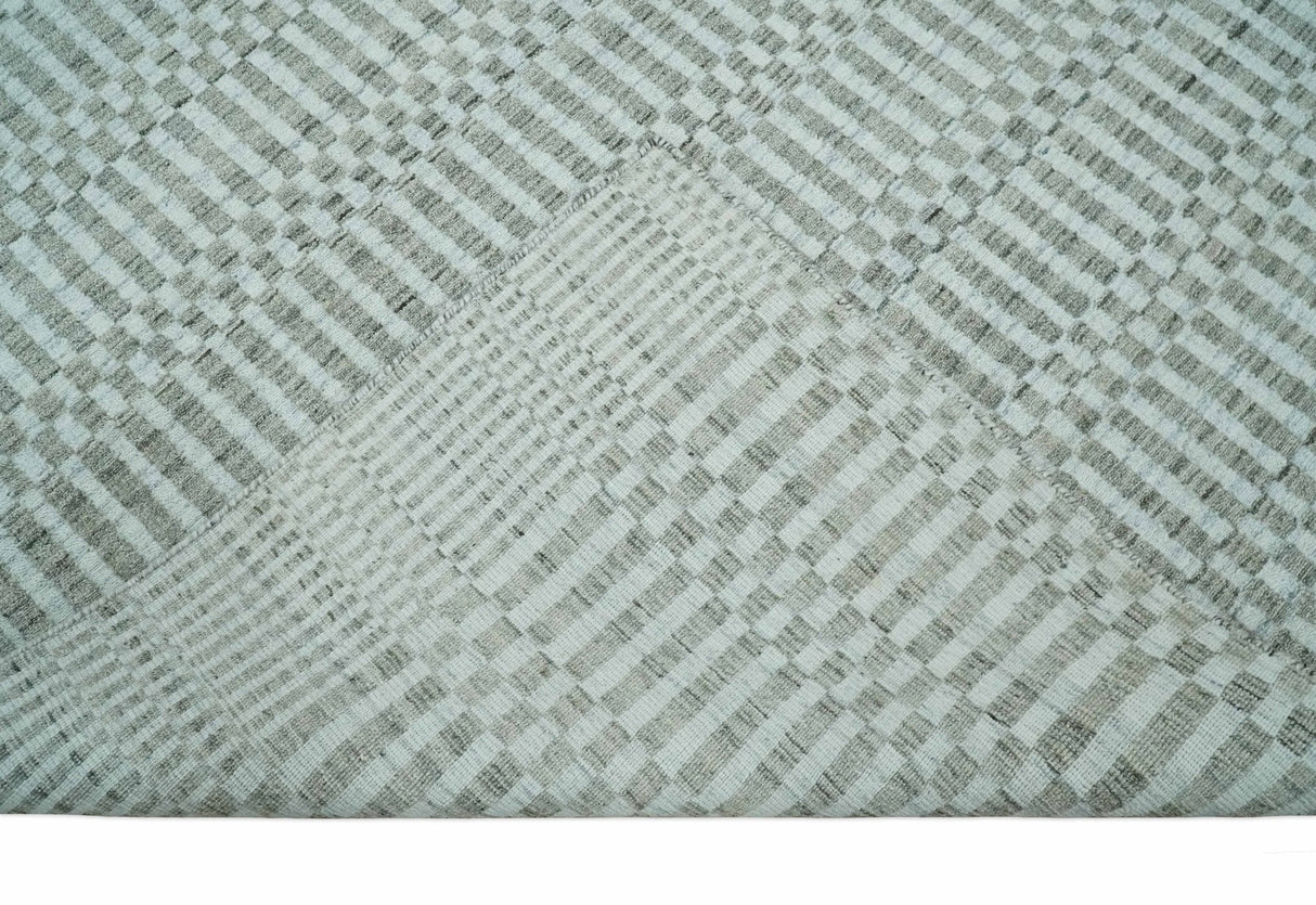 8x10 Hand Made Modern Trellis Ivory and Brown Wool Flatwoven Area Rug
