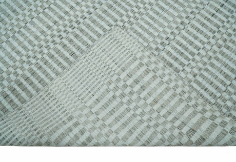 8x10 Hand Made Modern Trellis Ivory and Brown Wool Flatwoven Area Rug
