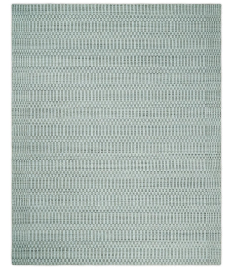 8x10 Hand Made Modern Trellis Ivory and Brown Wool Flatwoven Area Rug