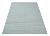 8x10 Hand Made Modern Trellis Ivory and Silver Blended Wool Area Rug
