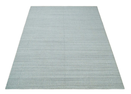 8x10 Hand Made Modern Trellis Ivory and Silver Blended Wool Area Rug