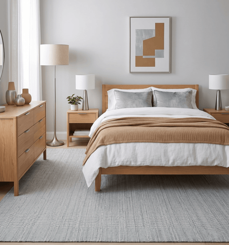 8x10 Hand Made Modern Trellis Ivory and Silver Blended Wool Area Rug