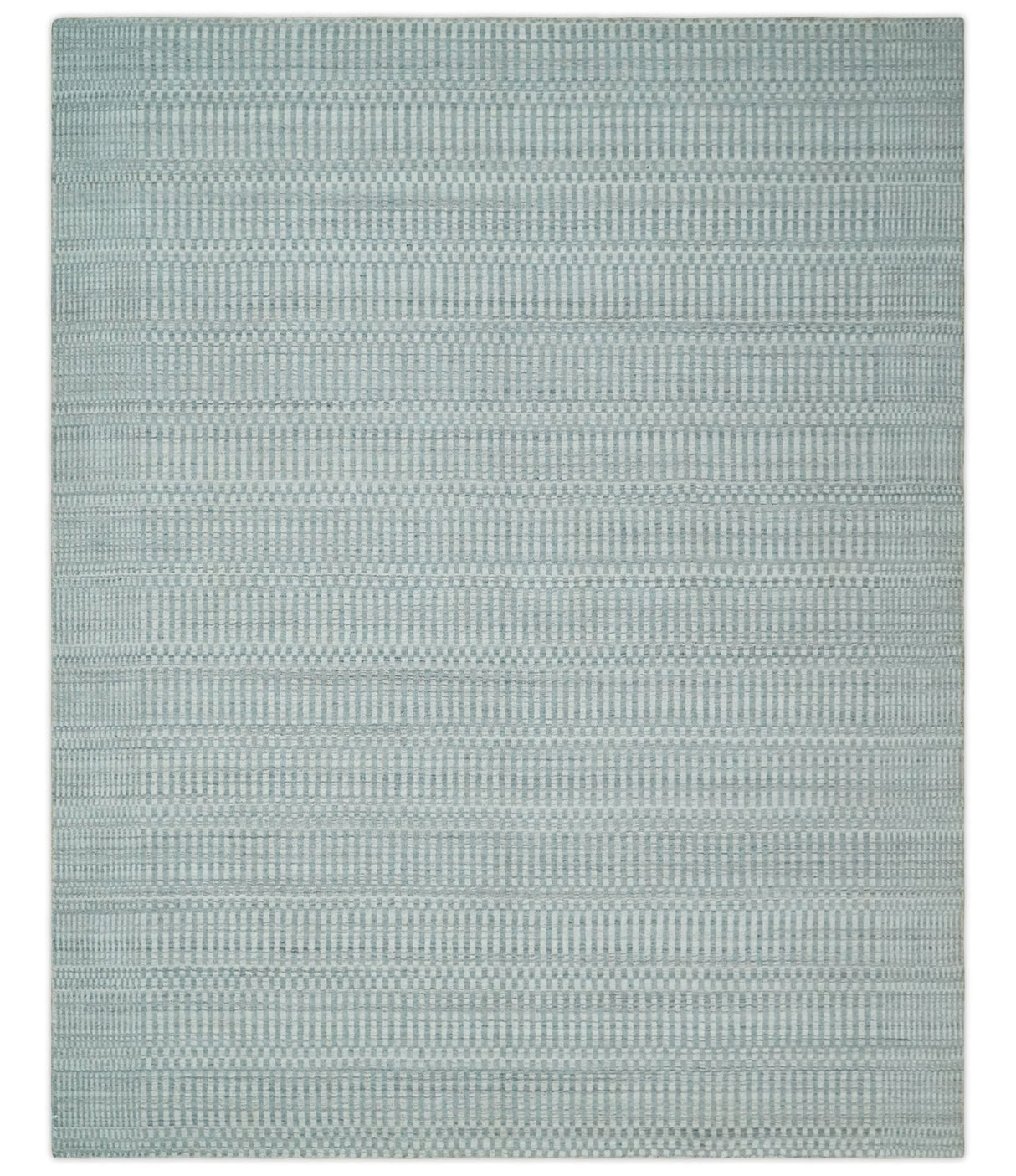 8x10 Hand Made Modern Trellis Ivory and Silver Blended Wool Area Rug