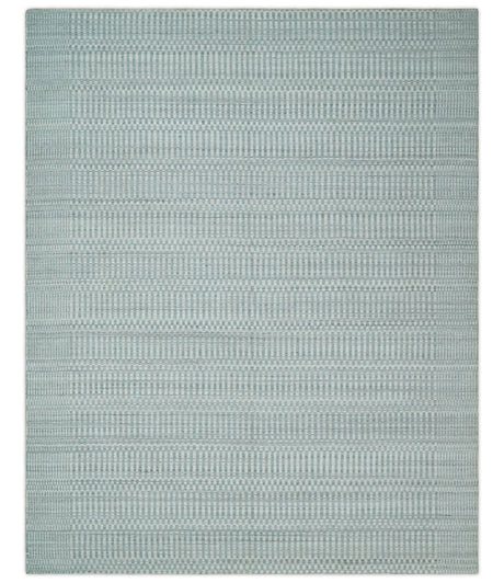 8x10 Hand Made Modern Trellis Ivory and Silver Blended Wool Area Rug