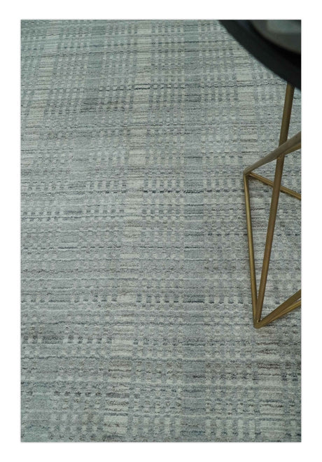 8x10 Hand Made Shaded Beige and Gray Blended Wool Flatwoven Area Rug
