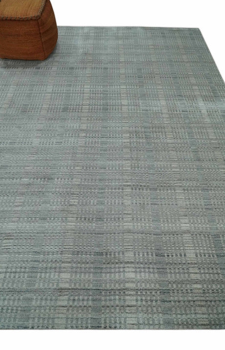 8x10 Hand Made Shaded Beige and Gray Blended Wool Flatwoven Area Rug