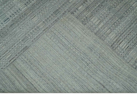8x10 Hand Made Shaded Beige and Gray Blended Wool Flatwoven Area Rug