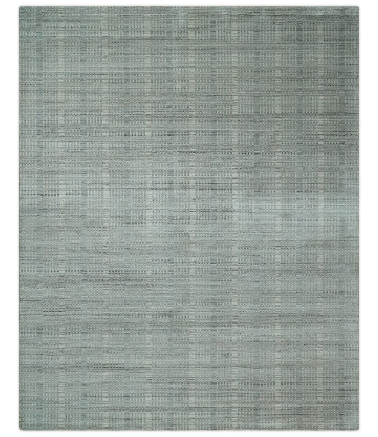 8x10 Hand Made Shaded Beige and Gray Blended Wool Flatwoven Area Rug
